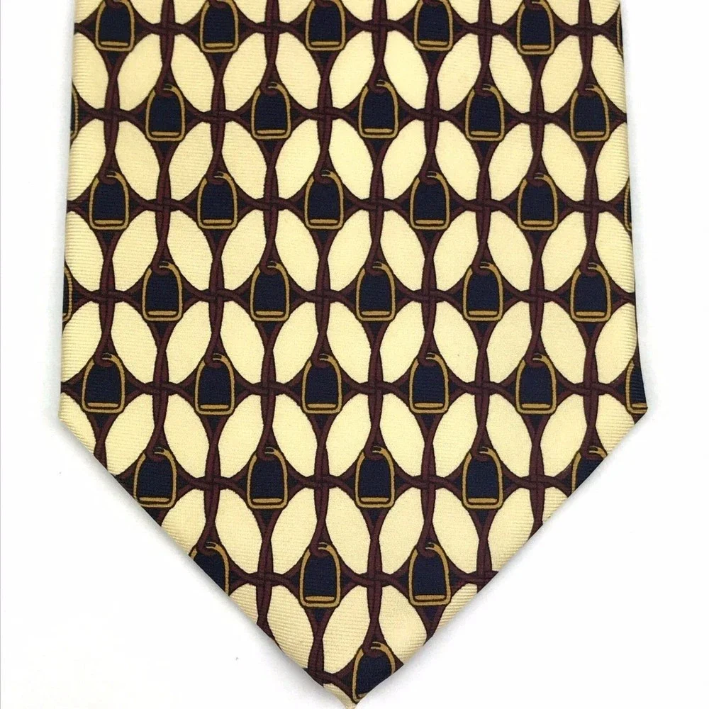 Read Desc. PAOLO GUCCI Designer Luxury Elegant Beige Red Navy Silk Necktie ITALY